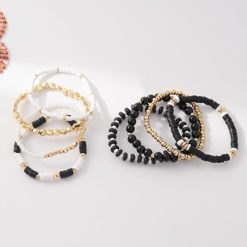 GOOJIDS Surfer Heishi Clay Bead Bracelets for Women Bohemian Stackable Gold Plated Beaded Stretch Bracelets Elastic Layering Friendship Bracelets Set Boho Jewelry - Image 3